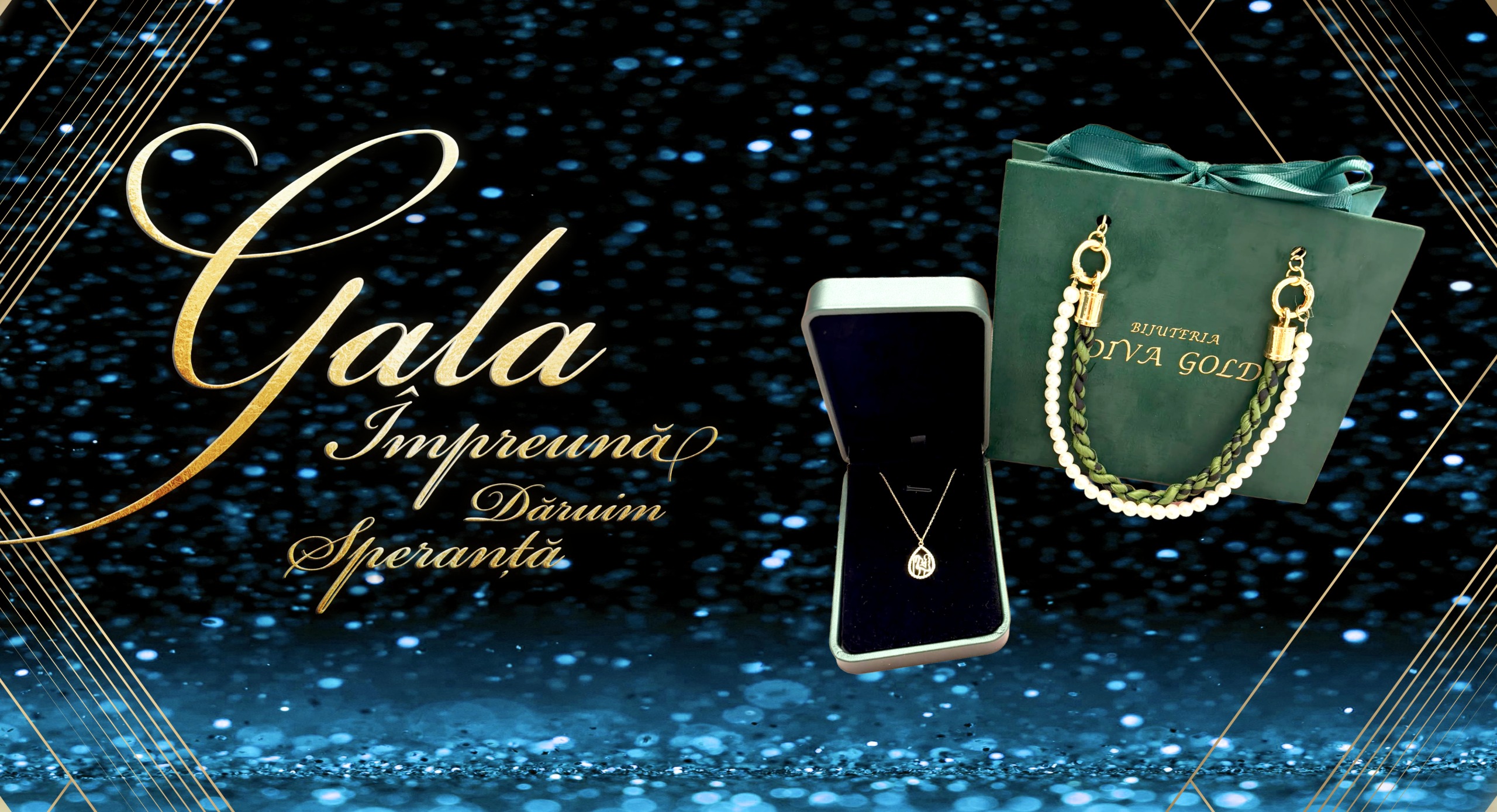 Colier cu pandantiv în cutie și accesoriu cu perle, de la Bijuteria Diva Gold