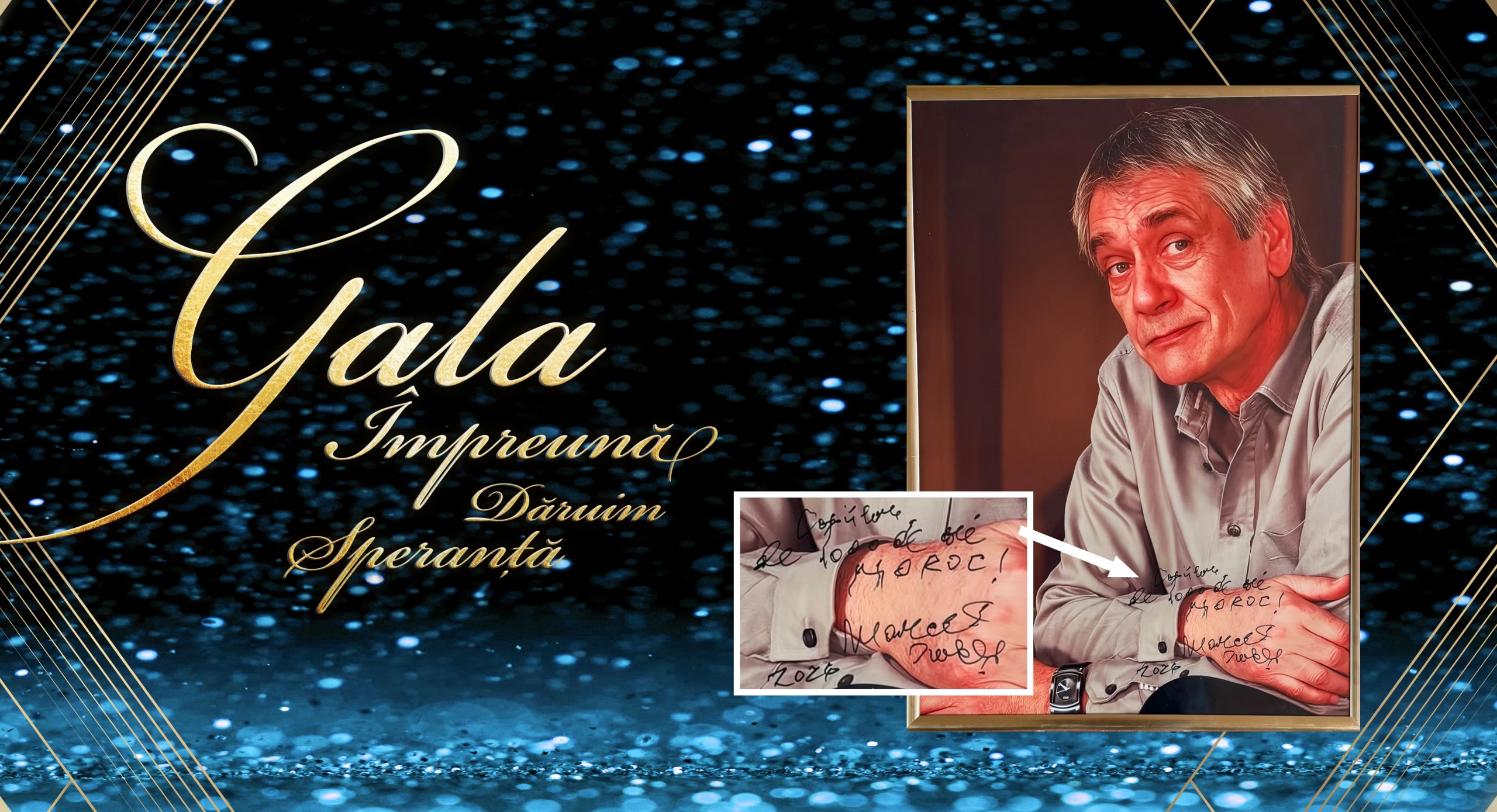 Portret înrămat al actorului Marcel Iureș, cu autograf și dedicație