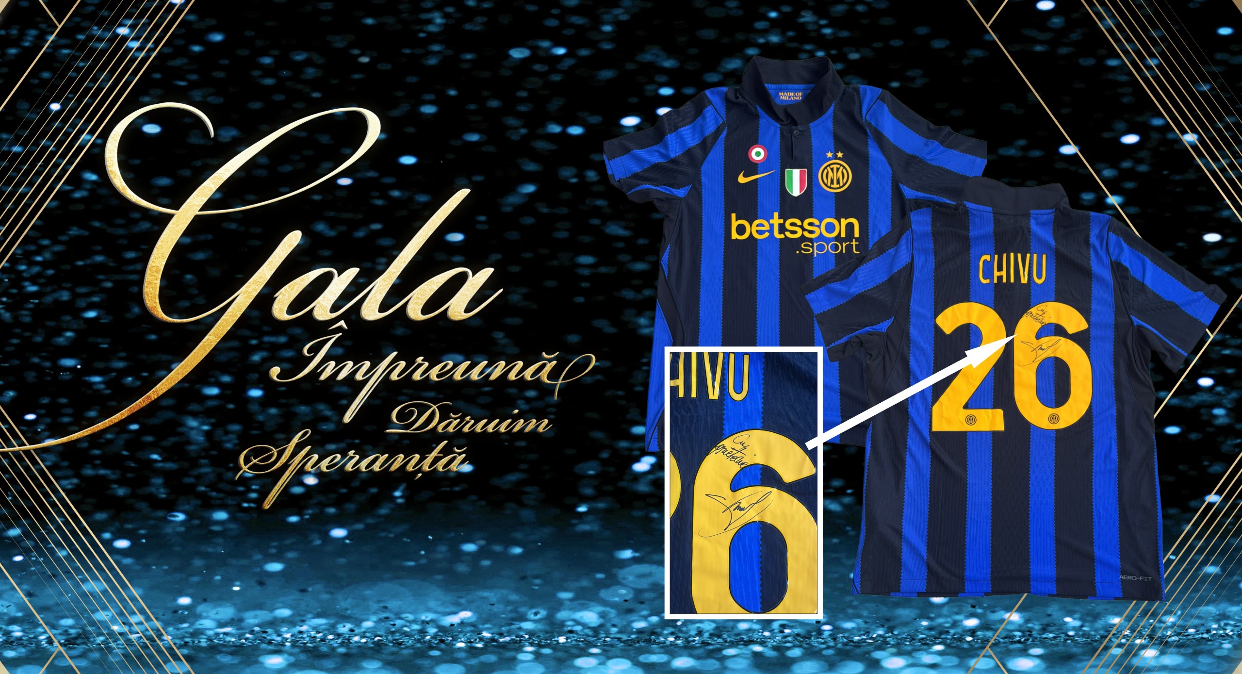 Tricou Inter cu numele Chivu și numărul 26, cu autograf